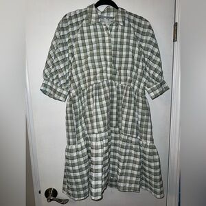 English Factory Green and White Checkered Dress